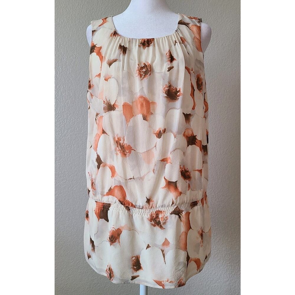 St John Silk Floral Top Blouse Size 6 Ruffle Peplum‎ Lined Sleeveless Luxury